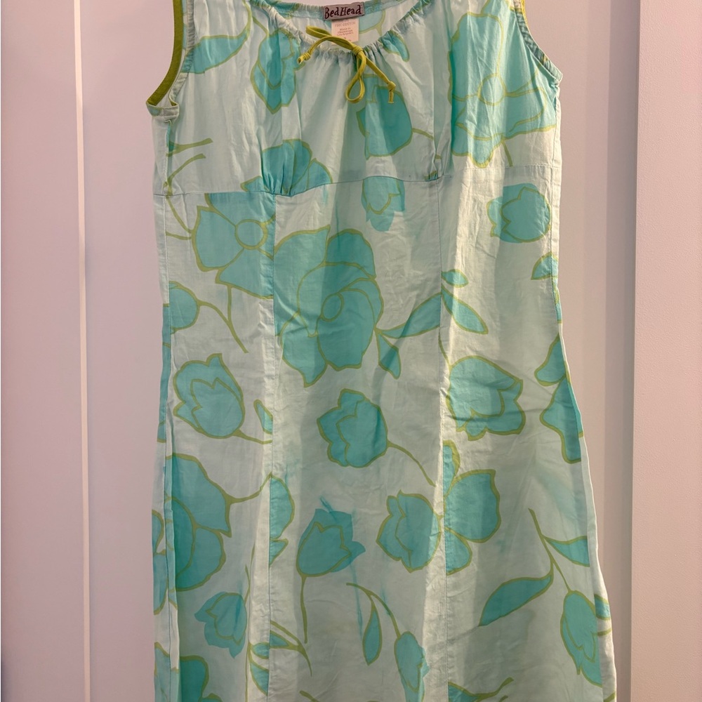 BedHead Pajamas Vintage Blue and Lime Floral Tie-Front Chemise.